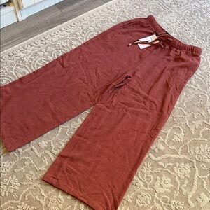 Rust Red Wide Leg Drawstring Pants
